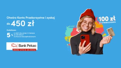 Bank Pekao, konto przekorzystne 450 zł + 5% na oszczędności